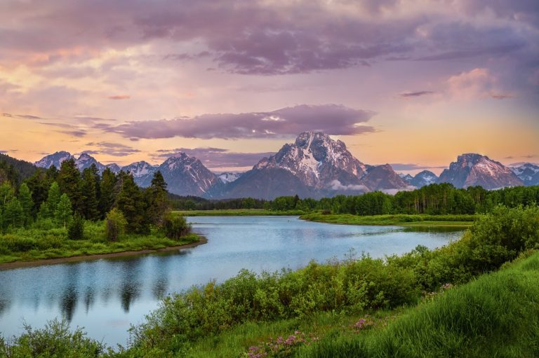 Landscape seen from Oxbow Bend along the Snake River from Grand Teton National Park, Wyoming.