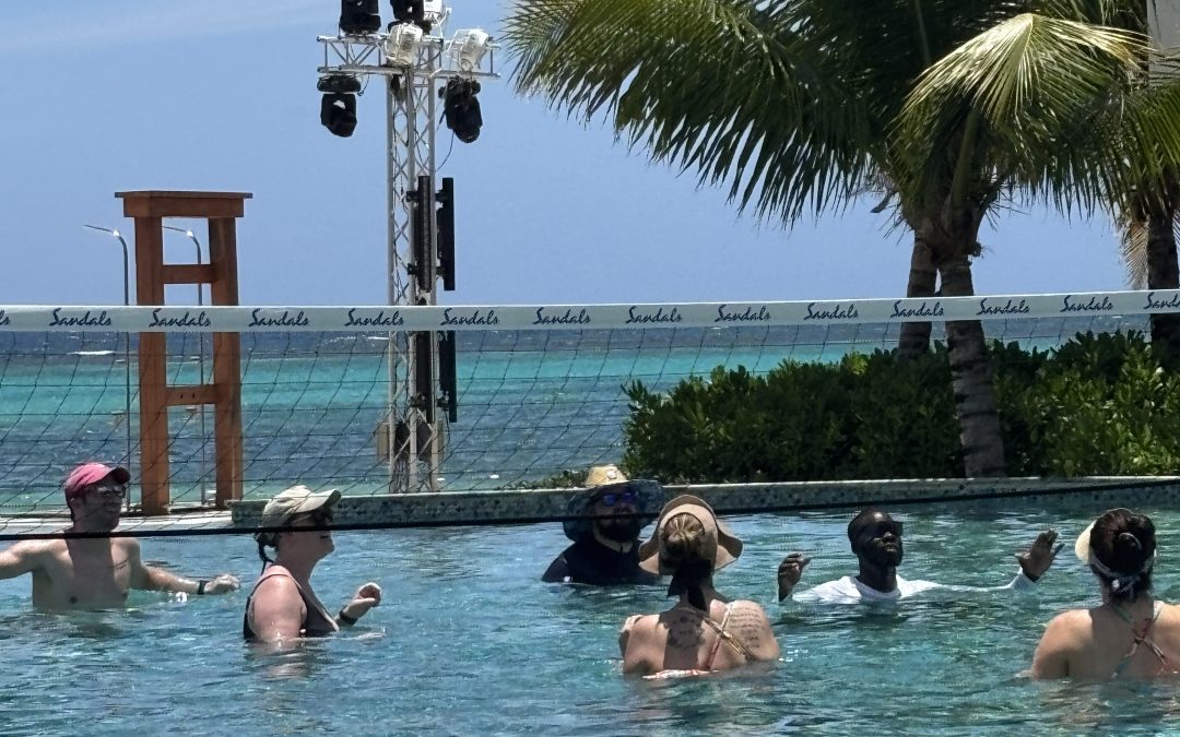 Water aerobics in pool at Sandals' Dunn River Resort in Jamaica