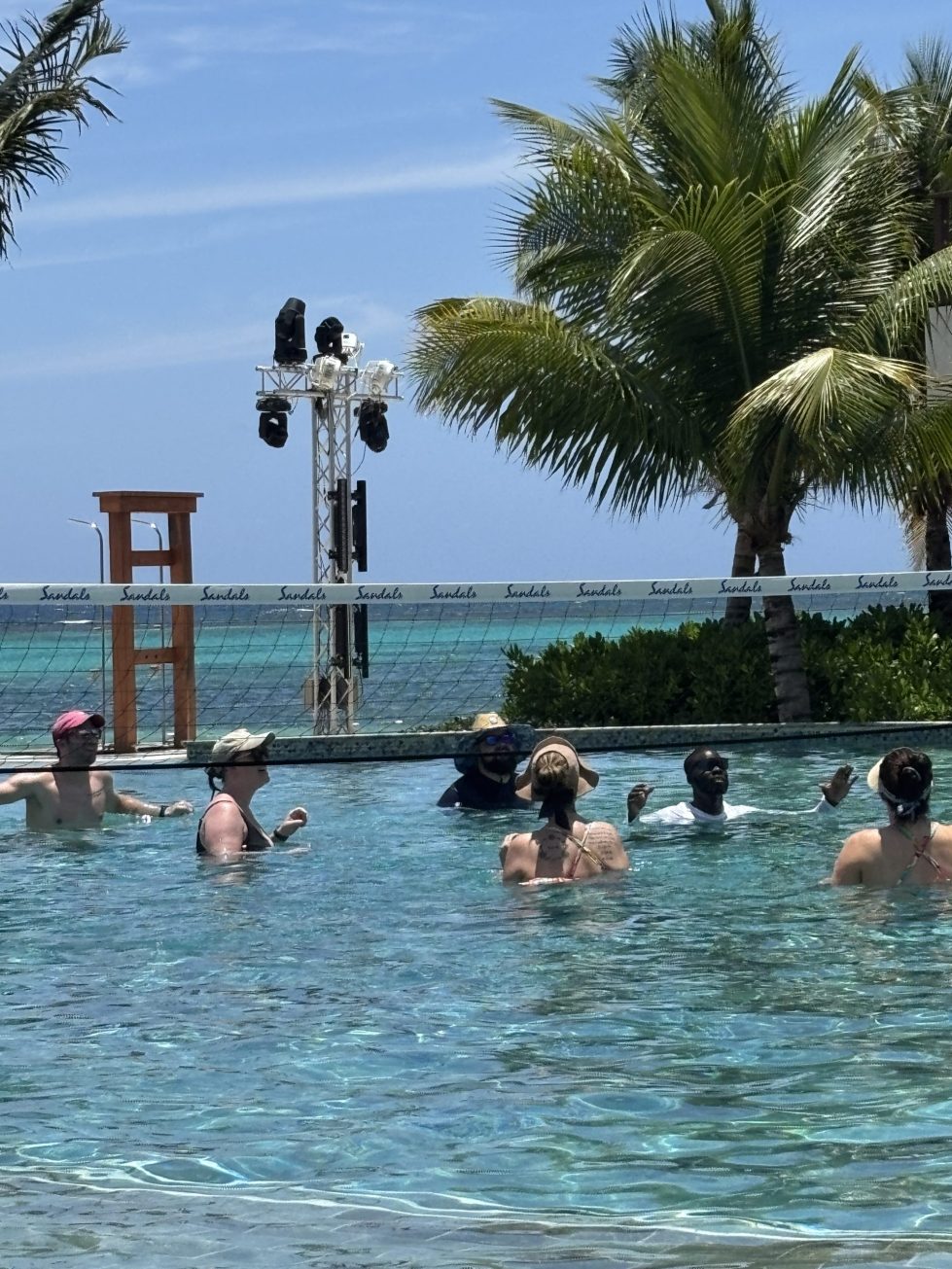 Water aerobics in pool at Sandals' Dunn River Resort in Jamaica