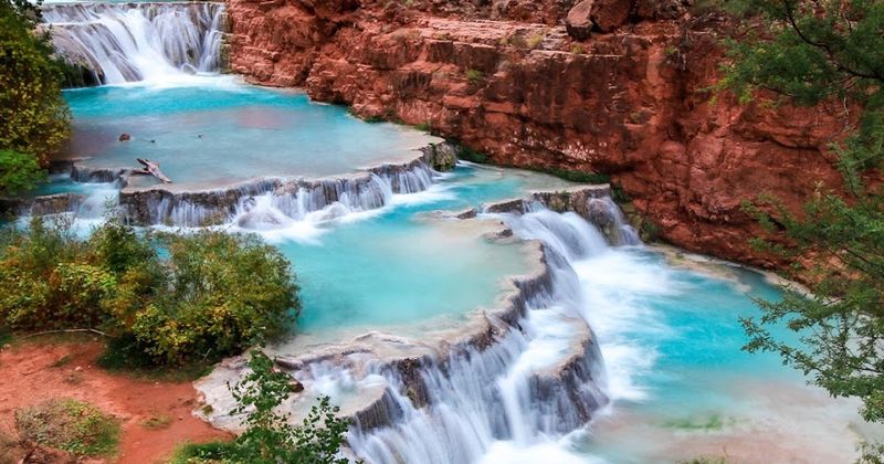 Beaver Falls And The Travertine Terraces Downstream