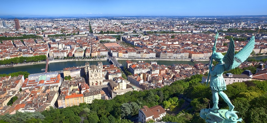 Panorama of Lyon, France.