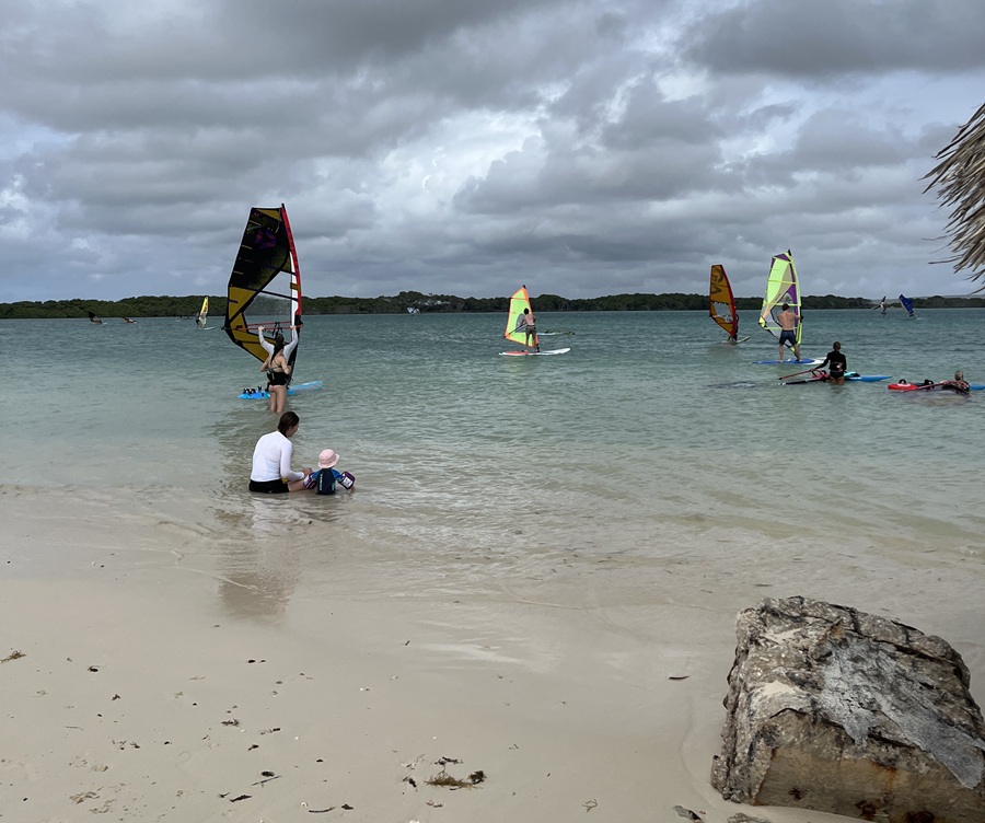 Windsurfers on the northwest coast of Bonaire