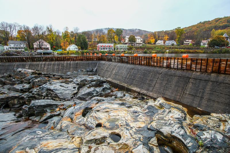 Glacial Potholes Line The Riverbank Below Town