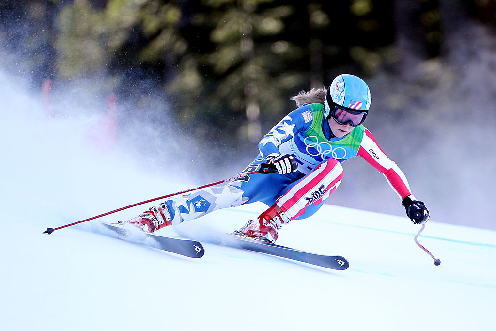 Kaylin Richardson of The United States competes during the Alpine Skiing Ladies Super Combined Downhill on day 7 of the Vancouver 2010 Winter Olympics at Whistler, Canada.  (Photo by Doug Pensinger/Getty Images)