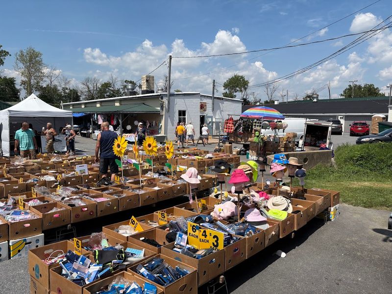 Outdoor Flea Market Tables Full Of Vintage Treasures