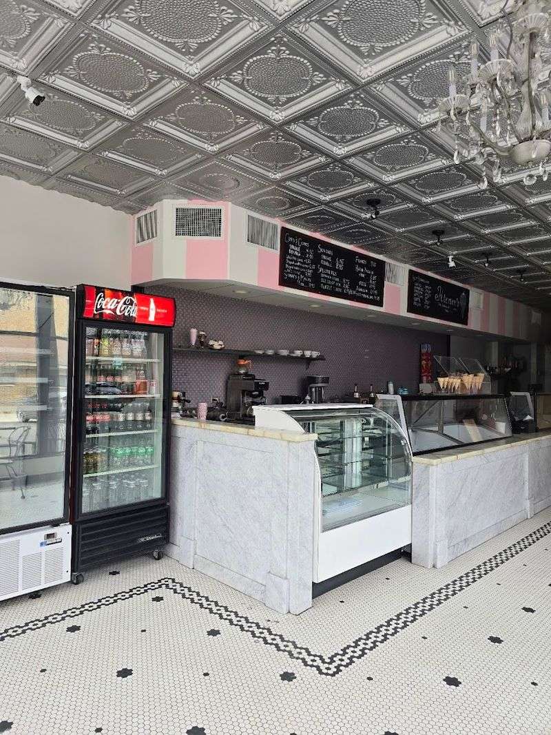 A Historic Interior With Tin Ceilings And Marble Counters