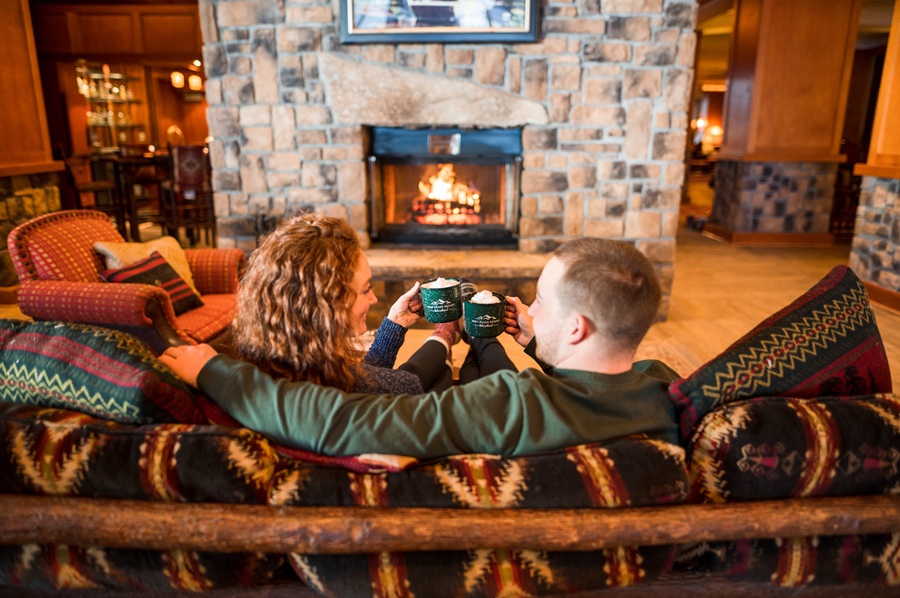 Couples fireplace at High Peaks Resort