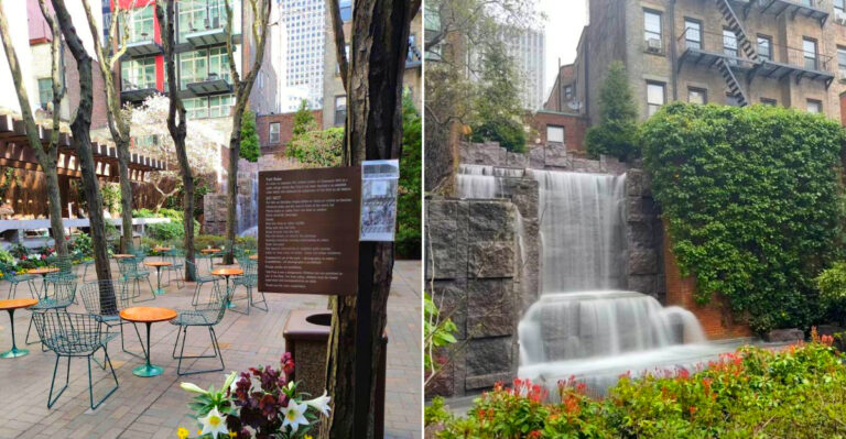 This Hidden Park With A 25-Foot Waterfall In The Middle Of Midtown Manhattan Reopens This Spring