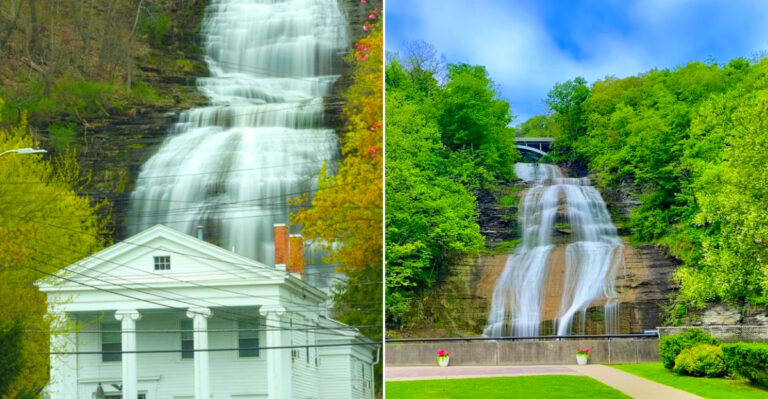 This New York Waterfall Flows Right Behind A Historic Home And It’s Too Beautiful Not To Visit This Year