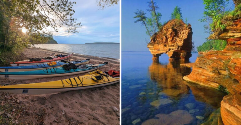 This Wisconsin Kayak Tour Reveals A Hidden World Of Sea Caves You Can’t See By Land