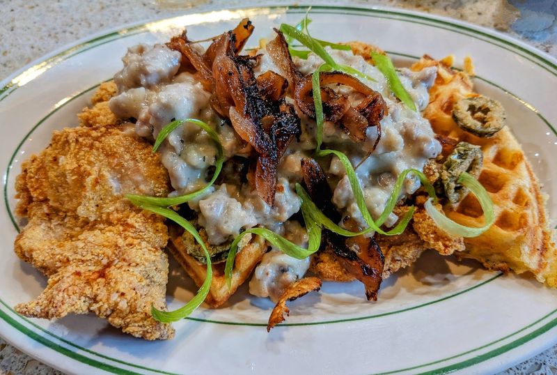 The Chicken And Waffles Come With Cornbread Waffles