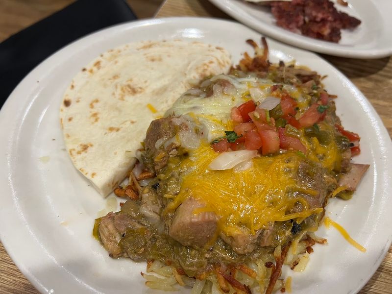 The Pork Chili Verde Omelet Is The Famous Order