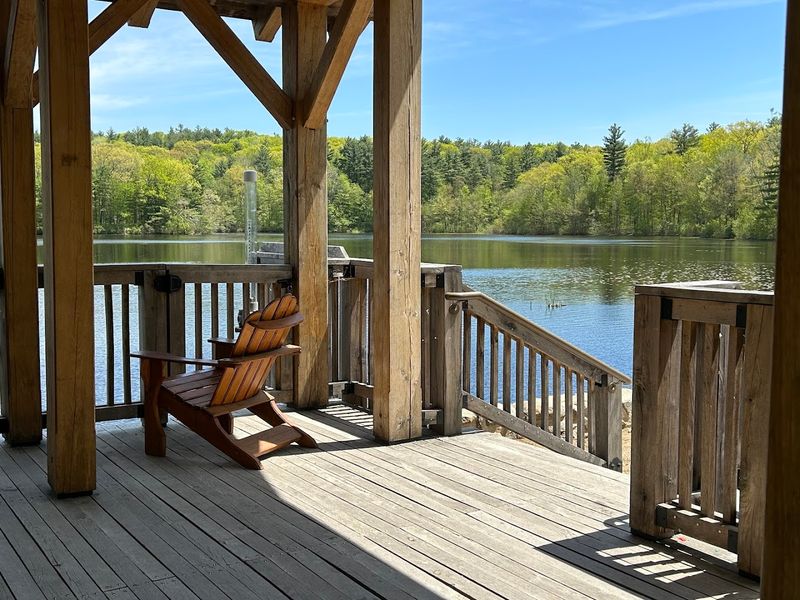 Eames Pond And The Covered Bridge With Adirondack Chairs
