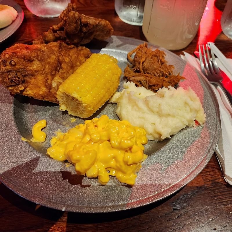 Fried Chicken, Mac And Cheese, Beans, And Dessert Make It A Full Meal