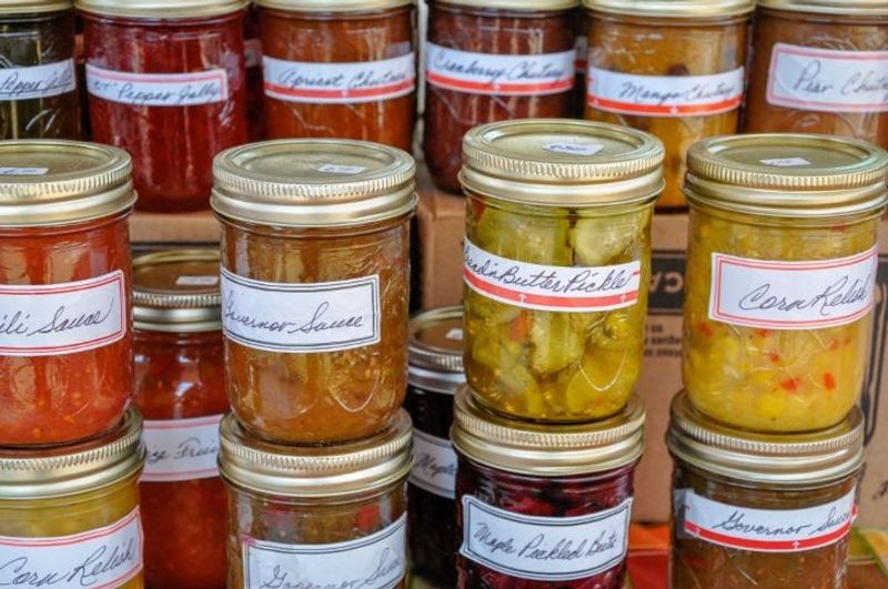Homemade Jams, Jellies, And Pickled Goods Lining The Shelves