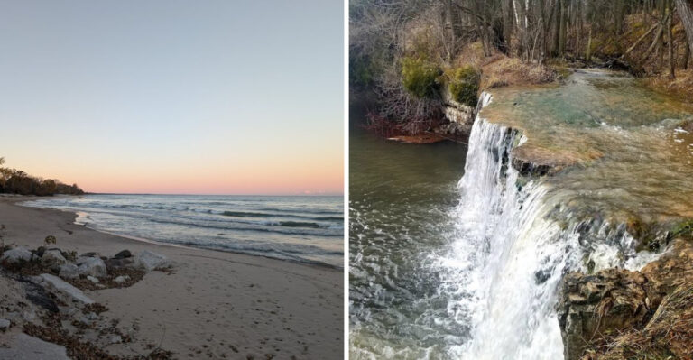 This Wisconsin Beach Park Hides A Mile-Long Shoreline And A Seasonal Waterfall Surprise