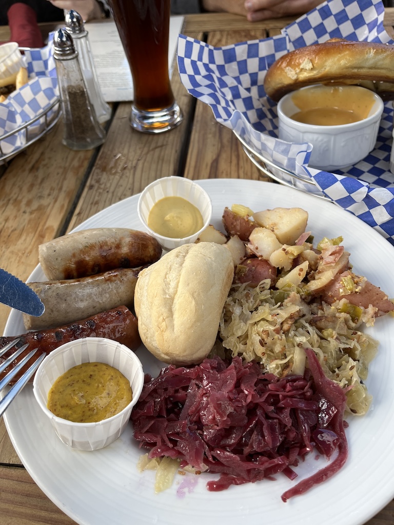 German sausage sampler plate at The Bavarian restaurant, Taos Ski Resort (Andy Yemma photo)
