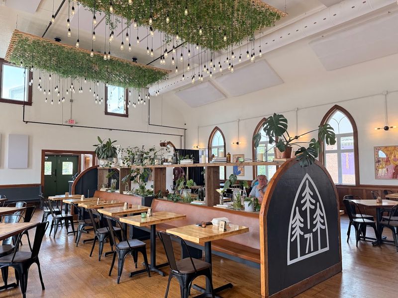 Old Church Pews Still Provide Seating Inside The Dining Room