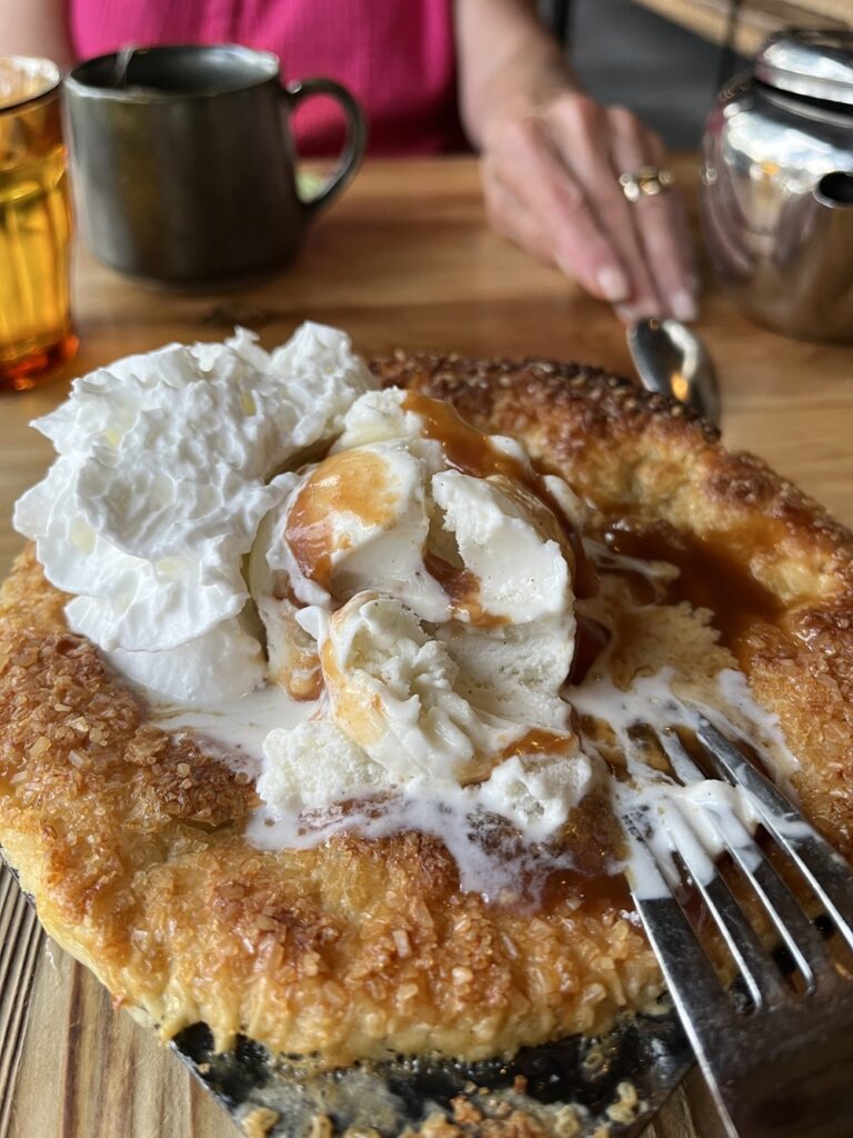 Apple pie baked and served in a cast iron pan at the Grand Lake Lodge (Andy Yemma photo)