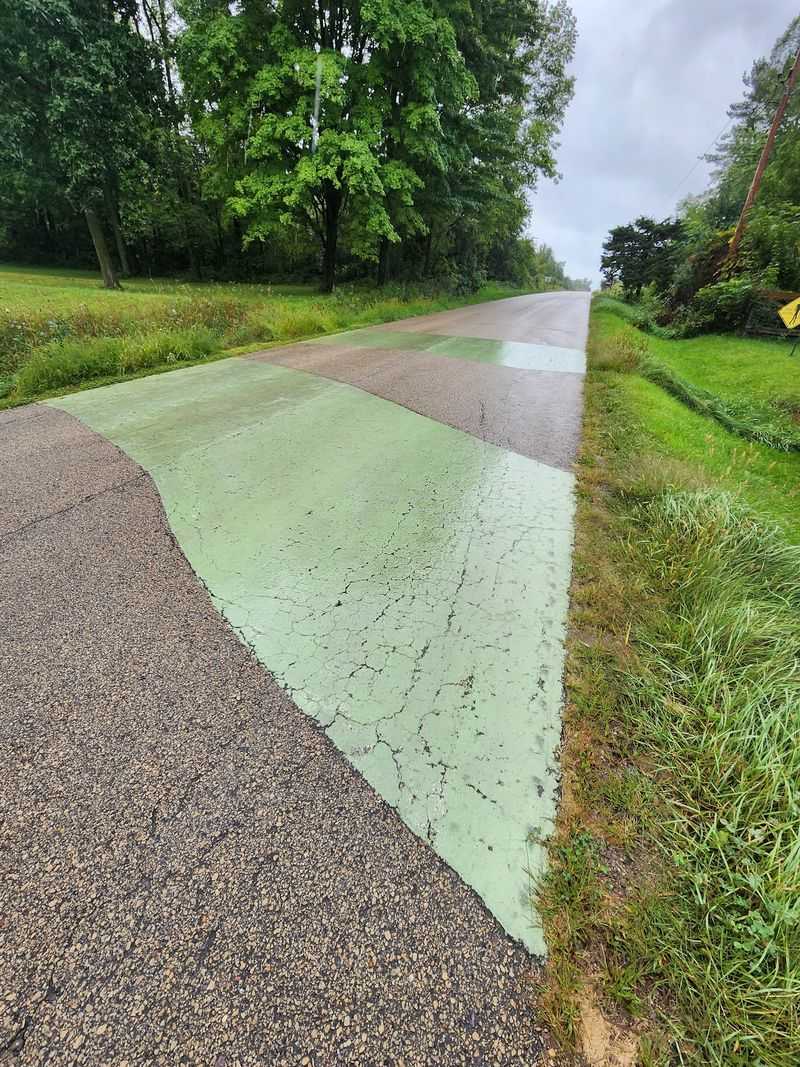 Green Stripes On The Pavement Tell A Story