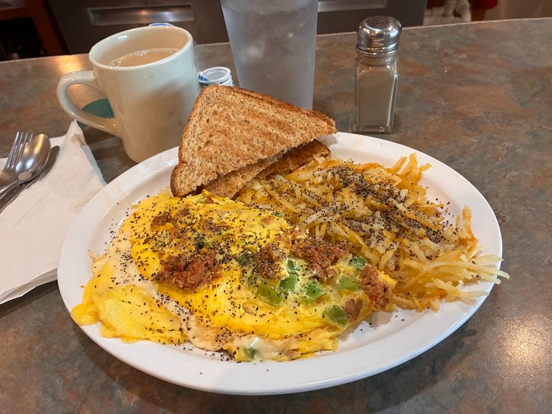 Hearty Omelets And Hash Browns Complete The Morning Feast