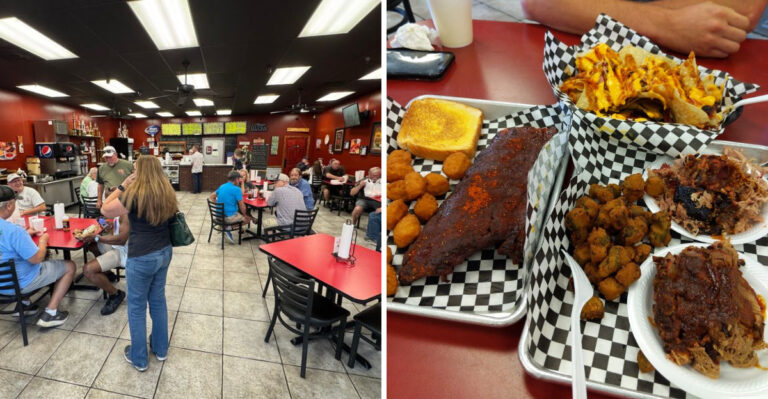 This Tennessee Smokehouse Serves A Sampler Platter That Barely Fits On The Table