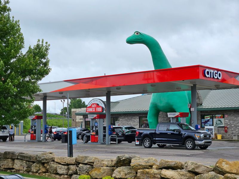 A Towering Brontosaurus Greets You At The Pumps