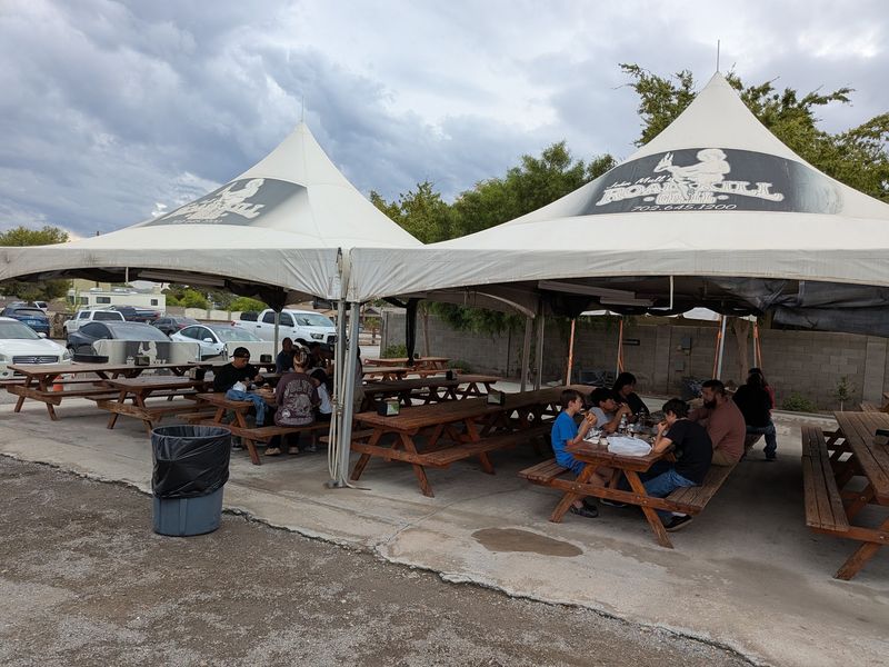 Picnic Tables Under Shade And Open Sky