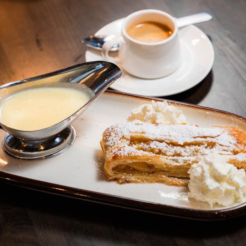 Apple Strudel Served Warm With Vanilla Sauce