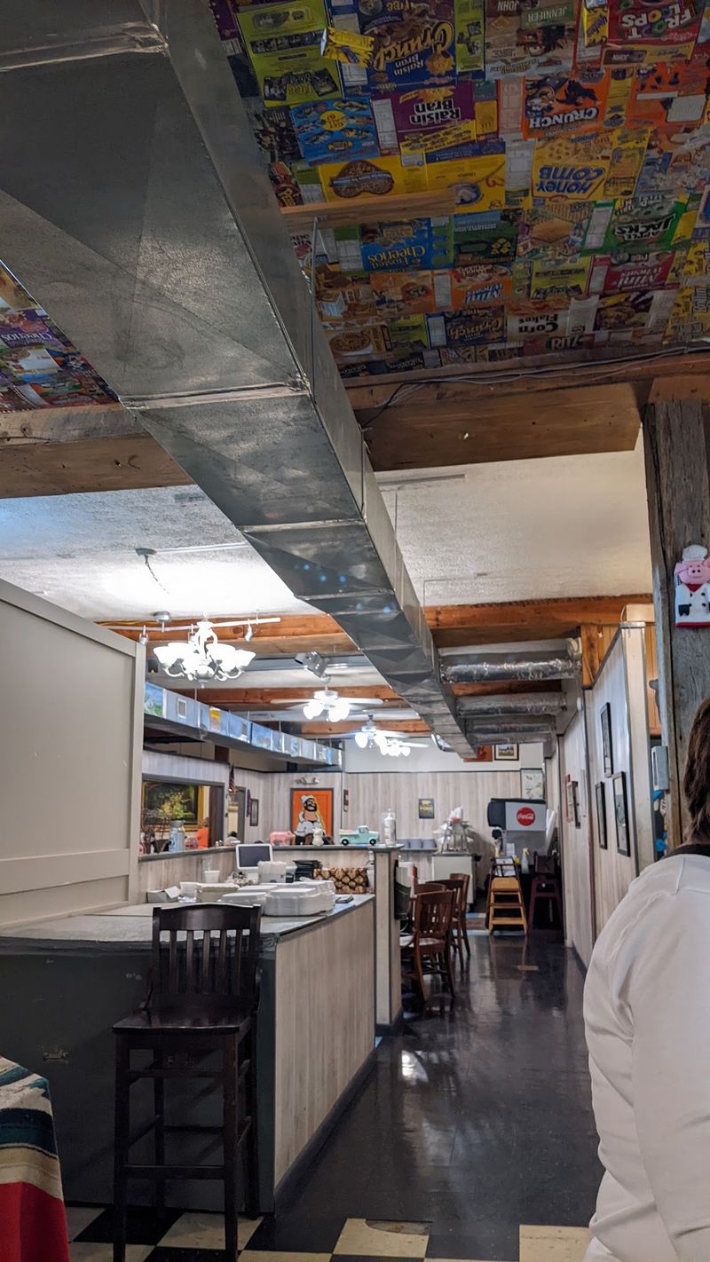 A Roadside Stop With Cereal Boxes On The Ceiling