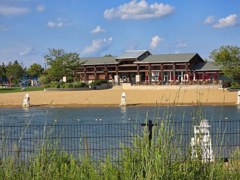 The Sandy Beach And Its Swim Platform