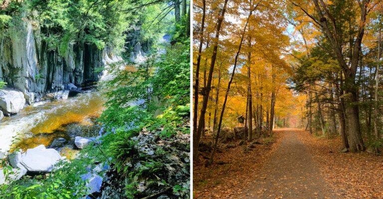 This Massachusetts Trail Takes You Along A 70-Foot Gorge Past Cliffs, Rapids And Historic Ruins