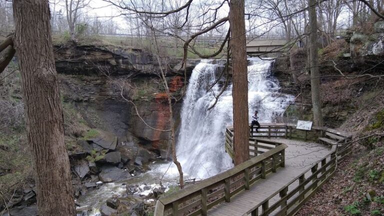 A short boardwalk in Northfield, Ohio, ends at 65-foot Brandywine Falls