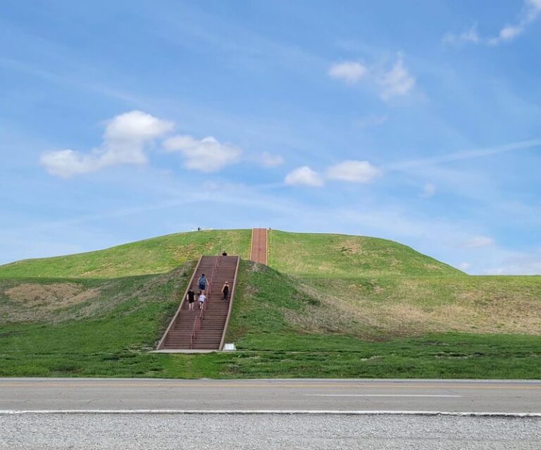 Climb The Steps To The Top Of Monks Mound At Cahokia Mounds In Collinsville, Illinois