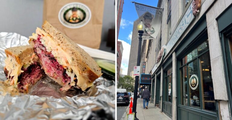 This Massachusetts Deli Serves A Pastrami Sandwich So Tall It Barely Fits On The Plate