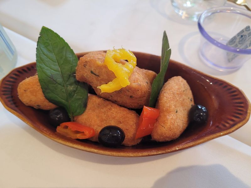 Garlic Shrimp, Croquetes, And Crispy Cod Fritters