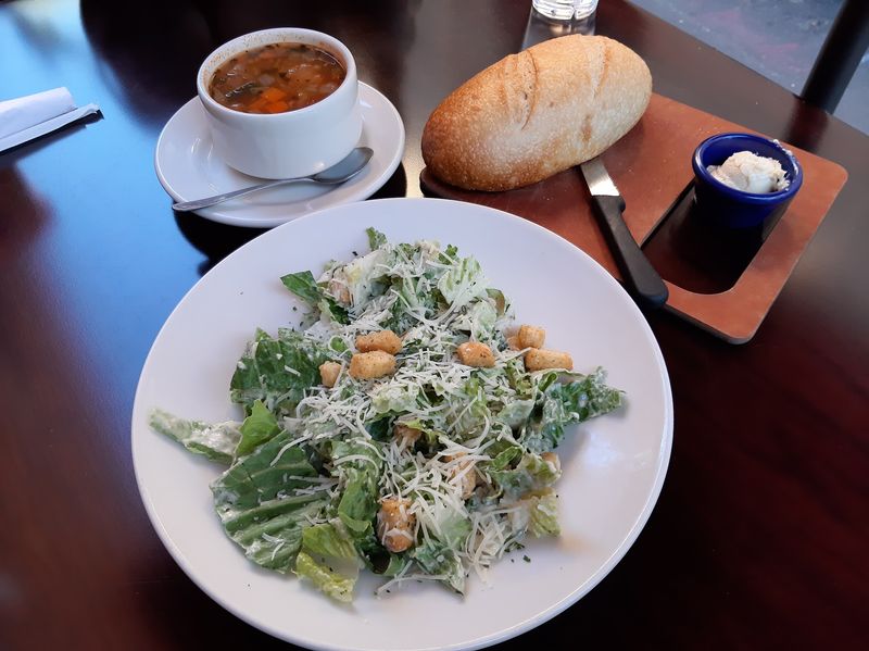 Bread Soup Salad And A Scoop Of Spumoni