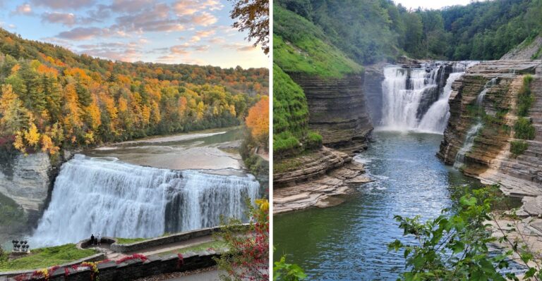 This New York State Park Turns Into A Sea Of Fall Colors Around Three Massive Waterfalls