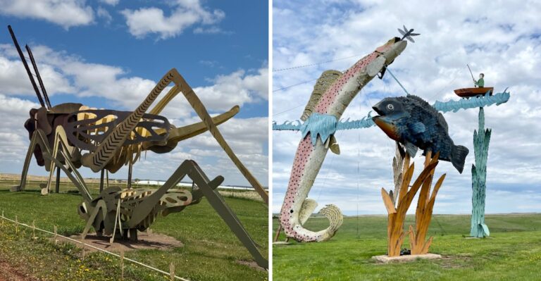 Giant Metal Grasshoppers, Flying Geese, And A Tin Family Line A 32-Mile Road Through North Dakota