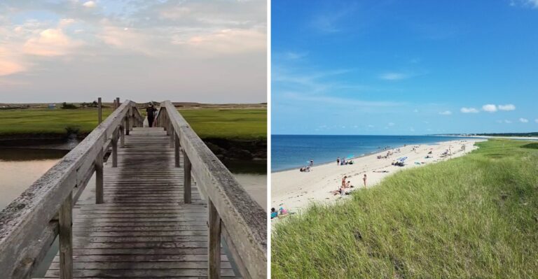 The Massachusetts Boardwalk Trail That Leads Across A Salt Marsh To A Cape Cod Beach